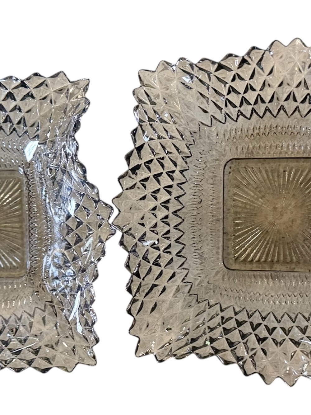 Federal Glass Smoky Gray Pressed Glass Square Candy Nut Bowls Set of 2